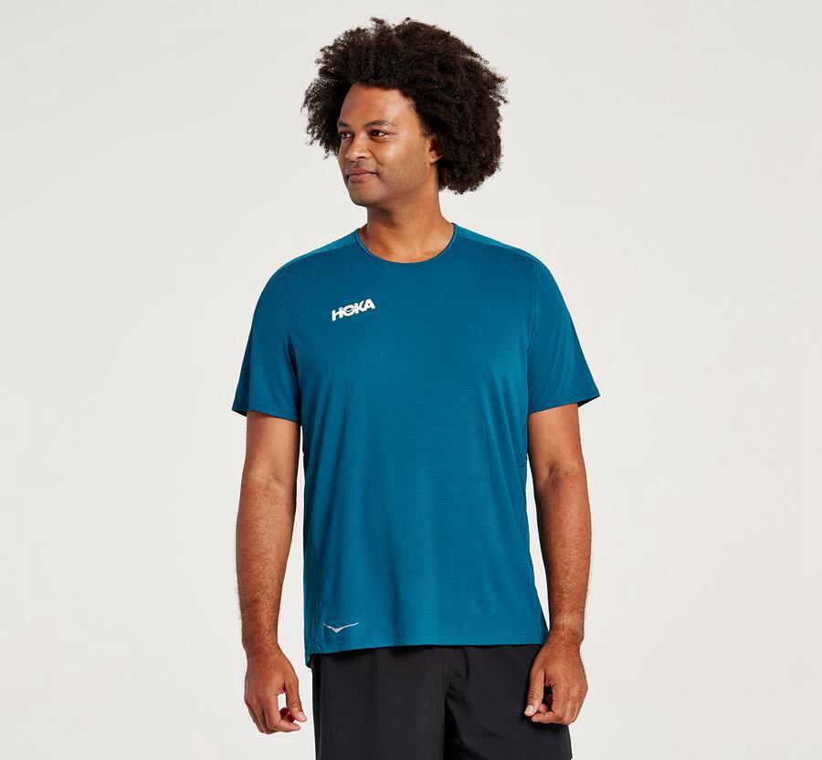 Hoka One One Top Herre - Performance Kort Sleeve - Blå - 381265KUA